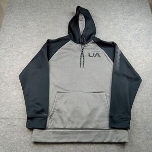 Under Armour Hoodie Mens Medium Gray ColdGear Fleece Pullover Sweatshirt Loose